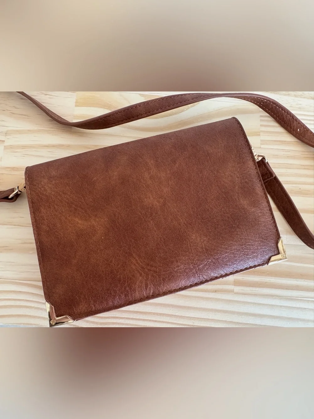 Urban Expressions Brown Faux Leather Crossbody Bag